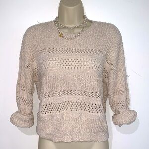 Lightweight Open Knit Crochet Sweater in Beige Tan